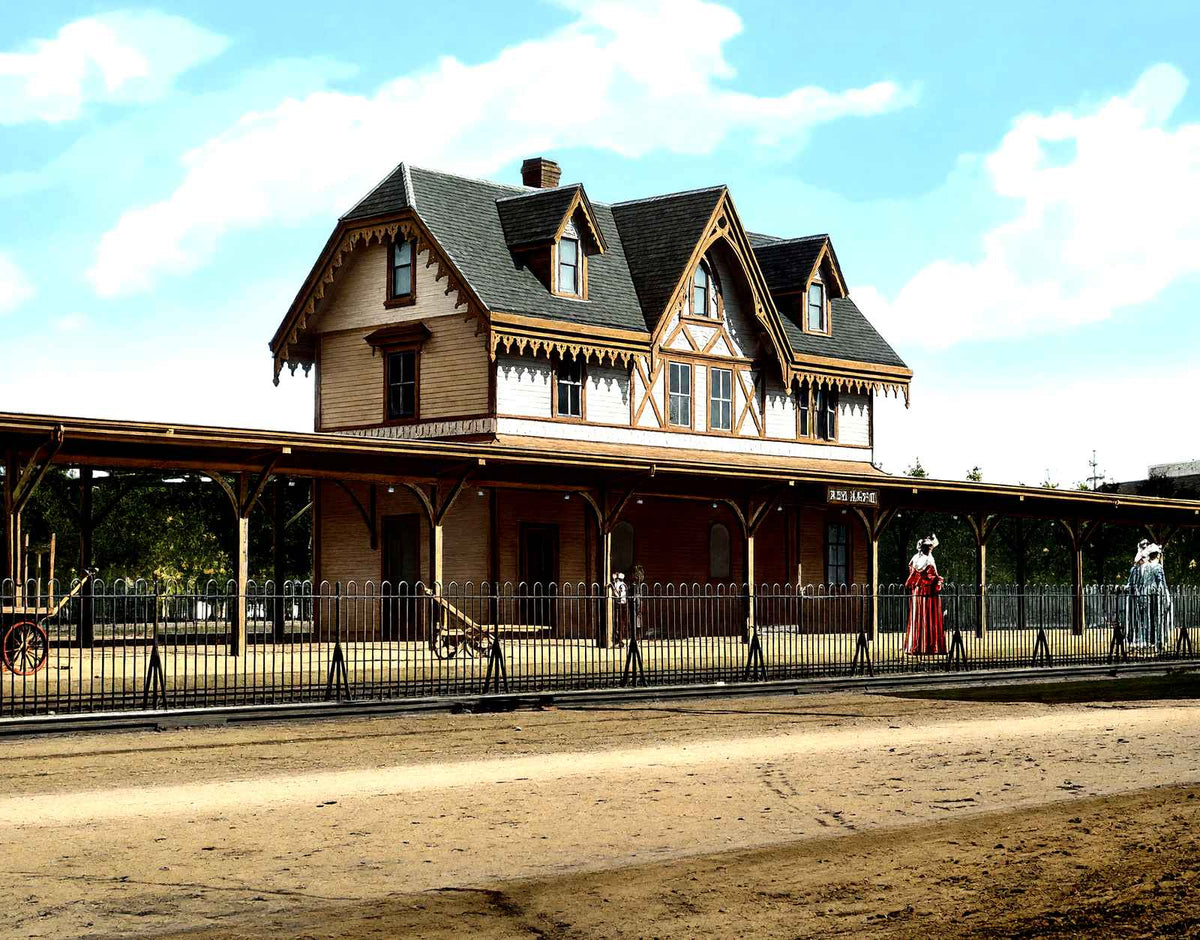 Depot, Red Bank, NJ in 1906 vintage print