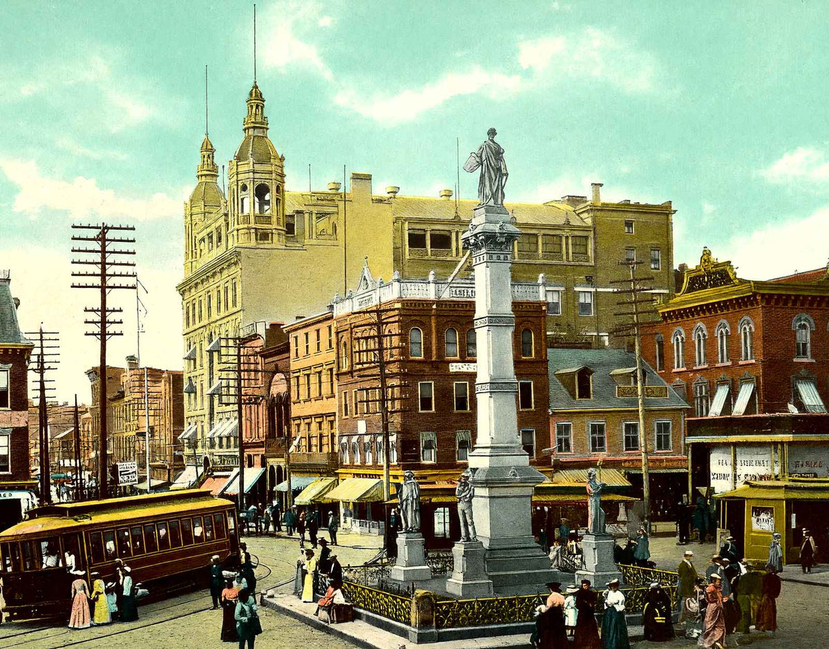 Penn Square and Soldiers' Monument, Lancaster vintage print