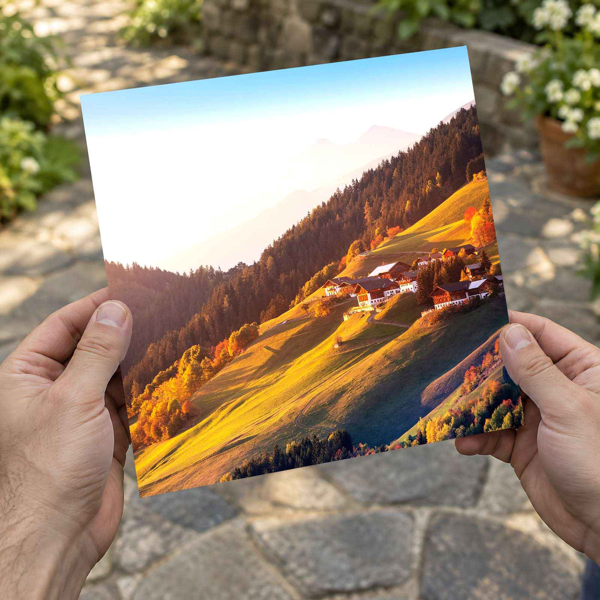 Alpine Mountain Village in Dolomites Alps Photo Print Wall Decor