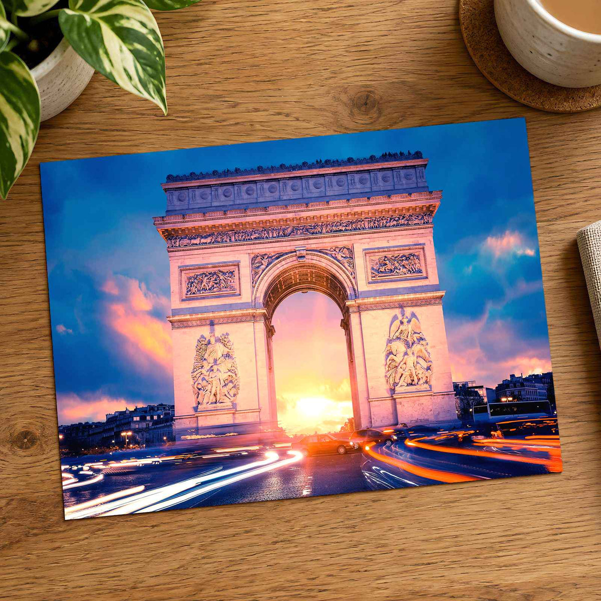 Famous Arc De Triomphe at Sunset, Paris Photo Print Wall Decor