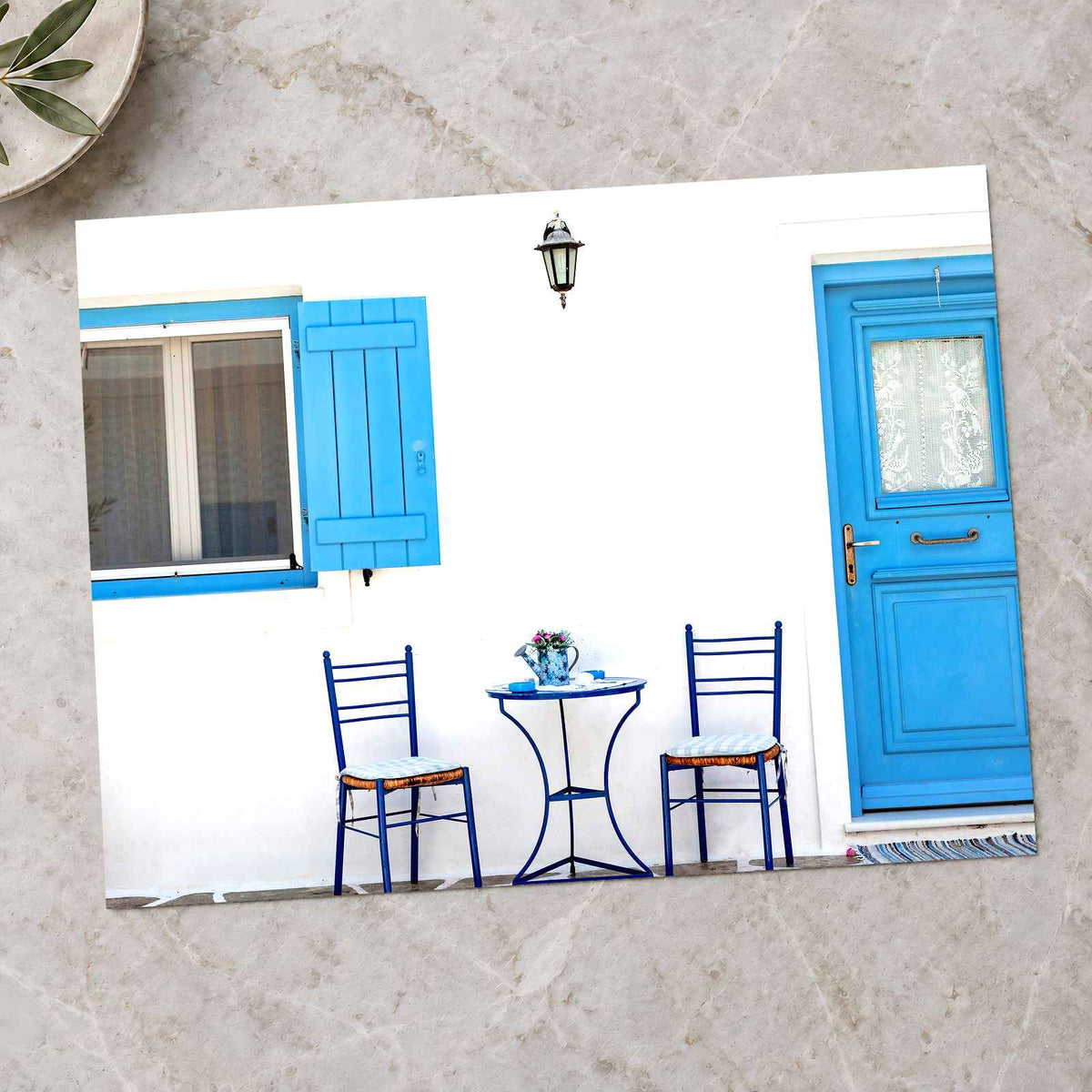 Blue Door Home in Cyclades, Greece by laura adai Photo Print Wall Decor
