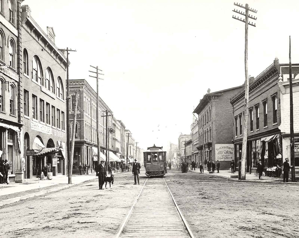 Main Street Looking East, Lock Haven, PA 1905 restored photo print