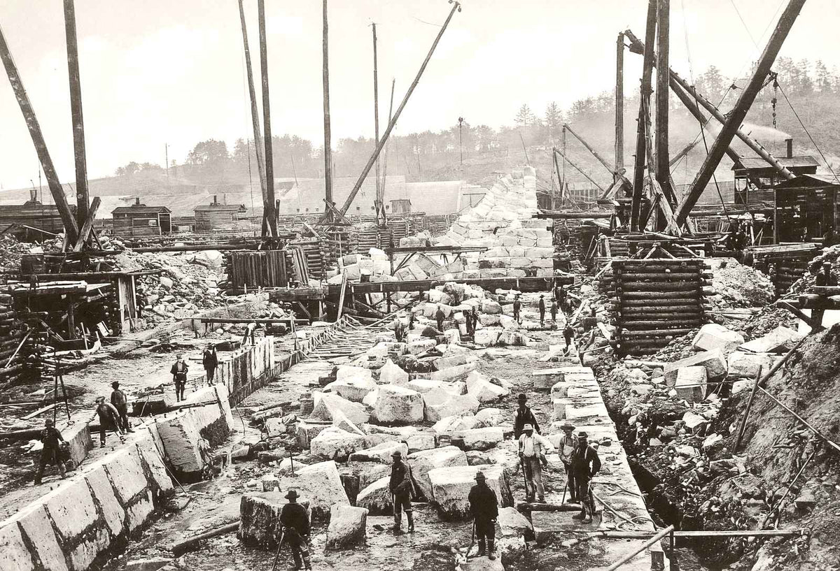 Laying Foundation of Big Dam at Whitney NC vintage photo print