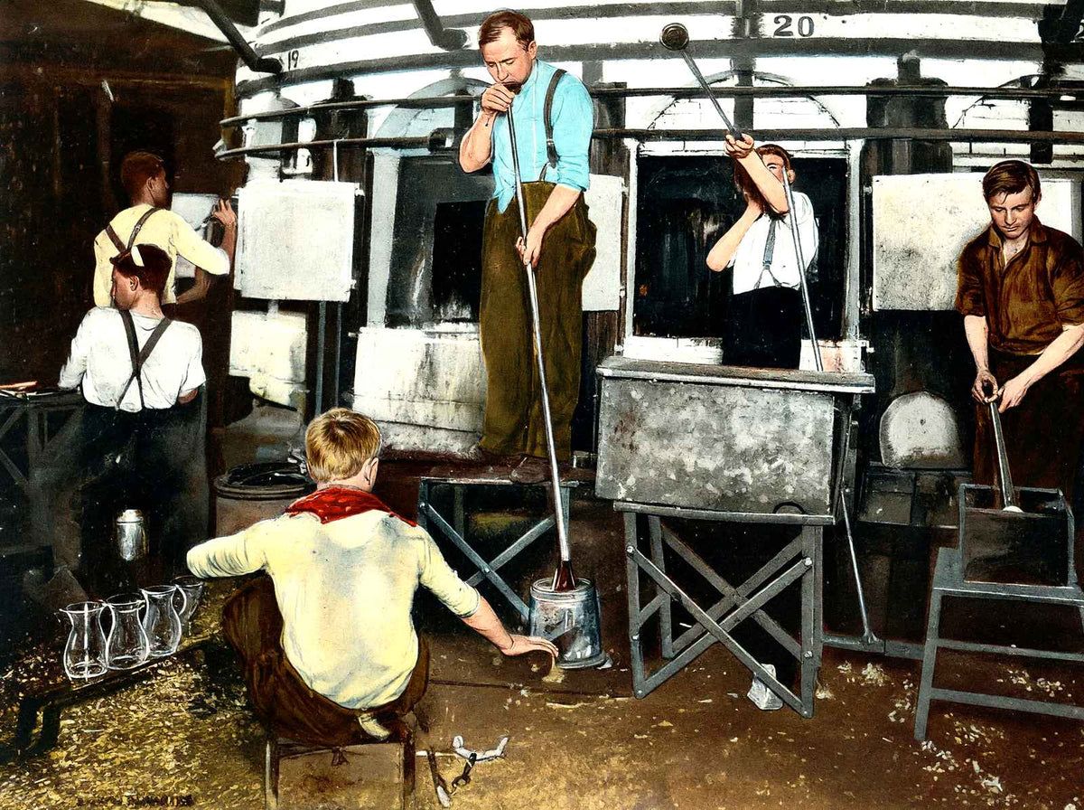 Bottle Blowing, Pittsburgh PA in 1906 vintage print