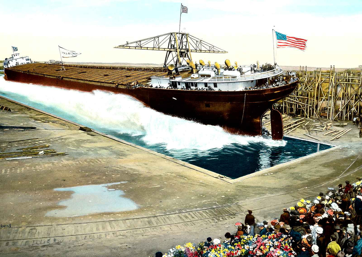 Freighter Launch at Shipyards, Superior, WI vintage print