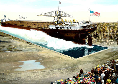 Freighter Launch at Shipyards, Superior, WI vintage print