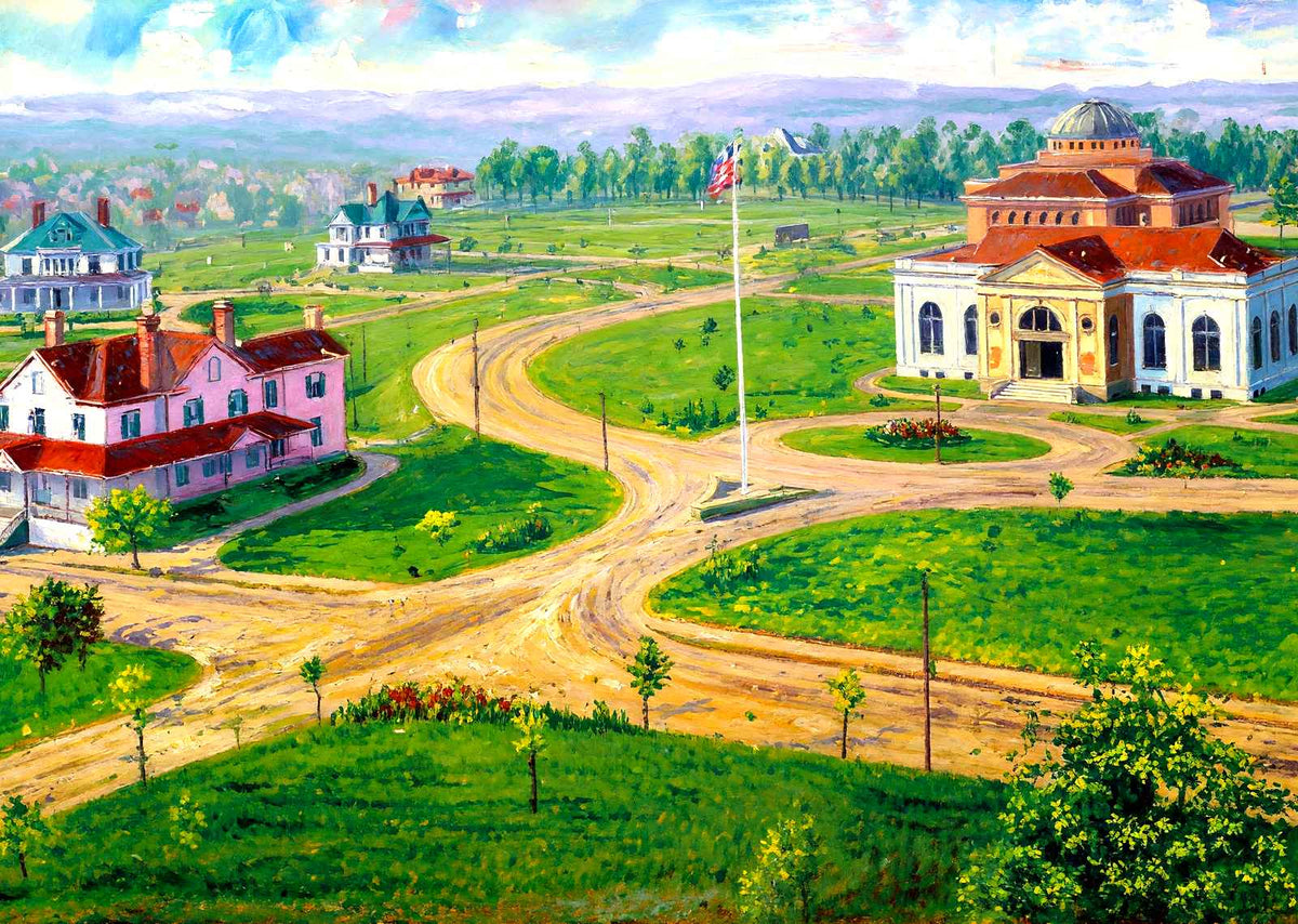 Trinity College Grounds, Durham, NC in 1906 painting