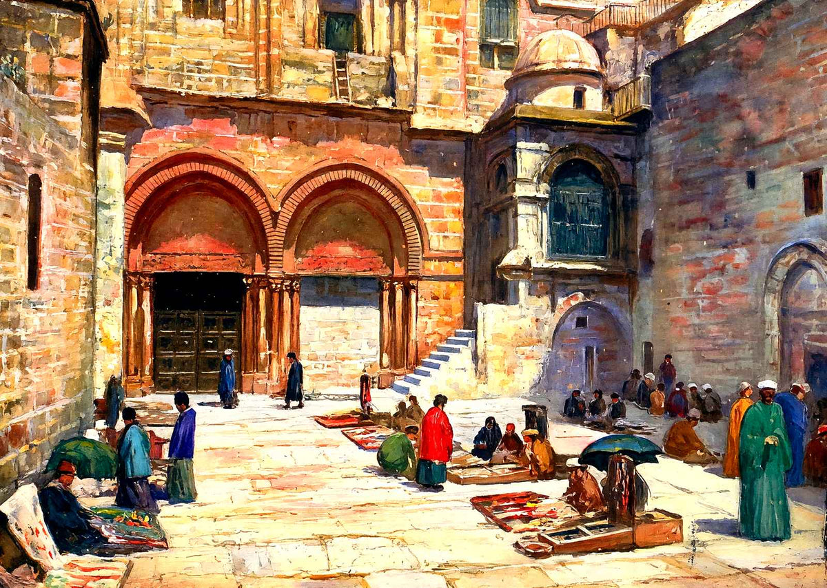 Holy Sepulchre Forecourt, Jerusalem in 1928 art print