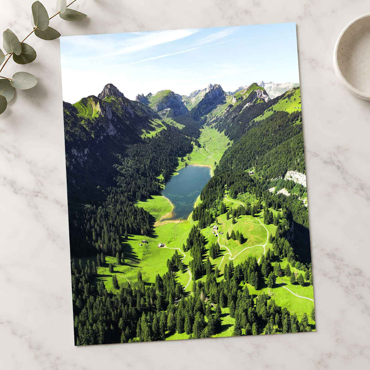 Green Mountain Valley with Lake in Rüte by Ahmed Photo Print Wall Decor