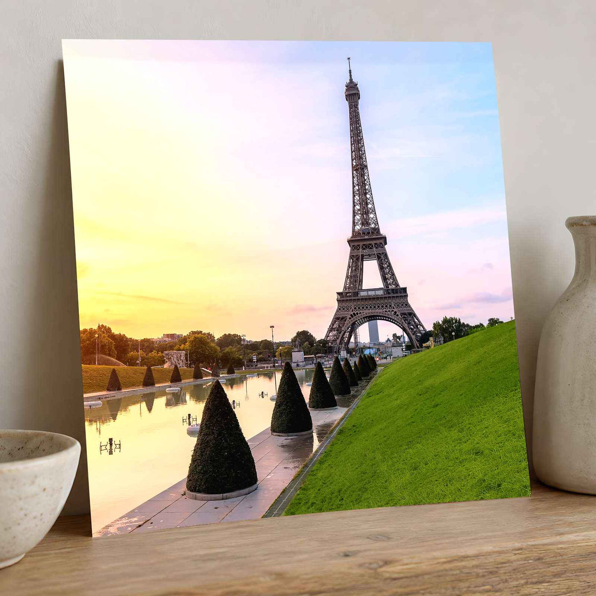 Eiffel Tower Rising Above a Reflecting Pool Photo Print Wall Decor