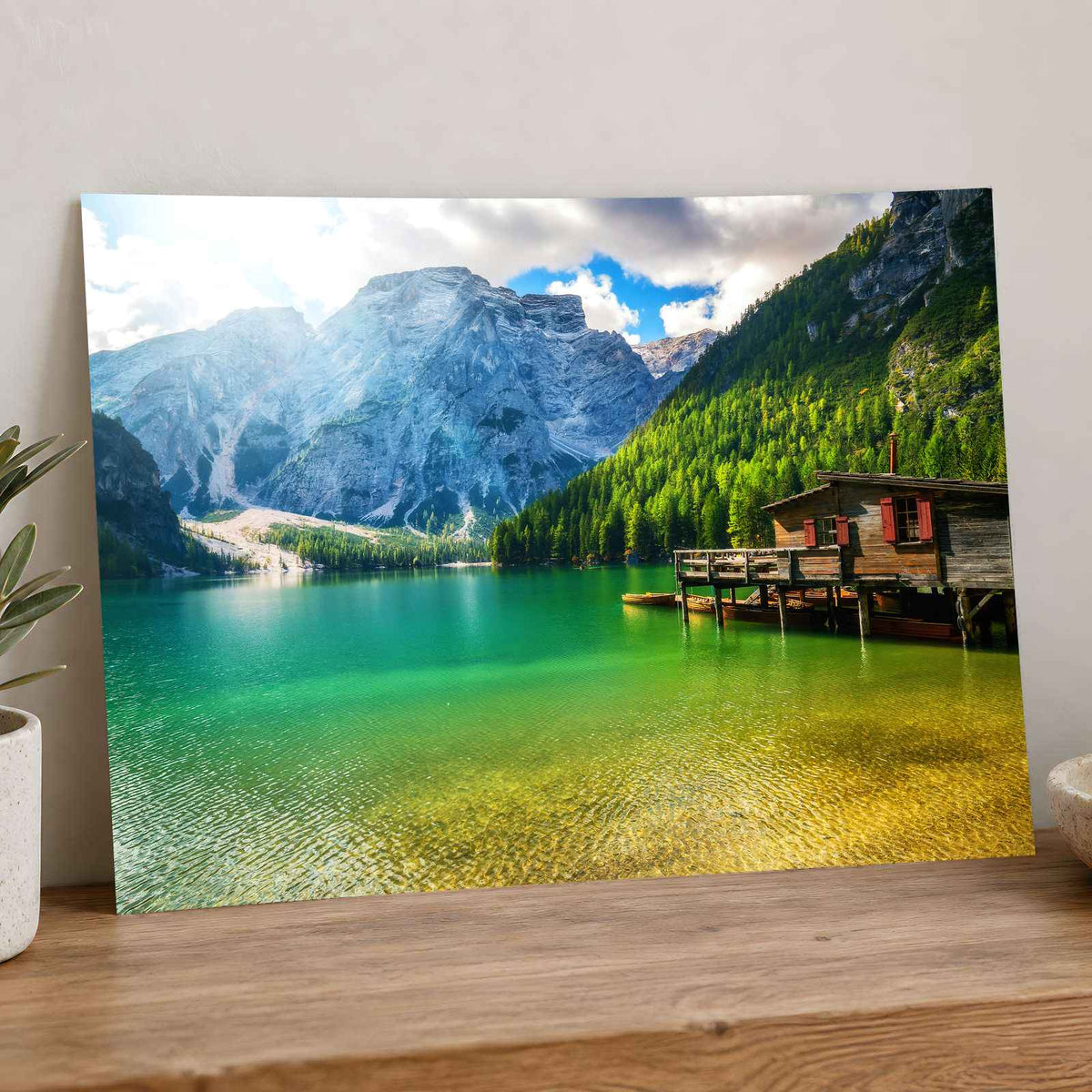 Turquoise Lake Beneath Towering Mountains Photo Print Wall Decor