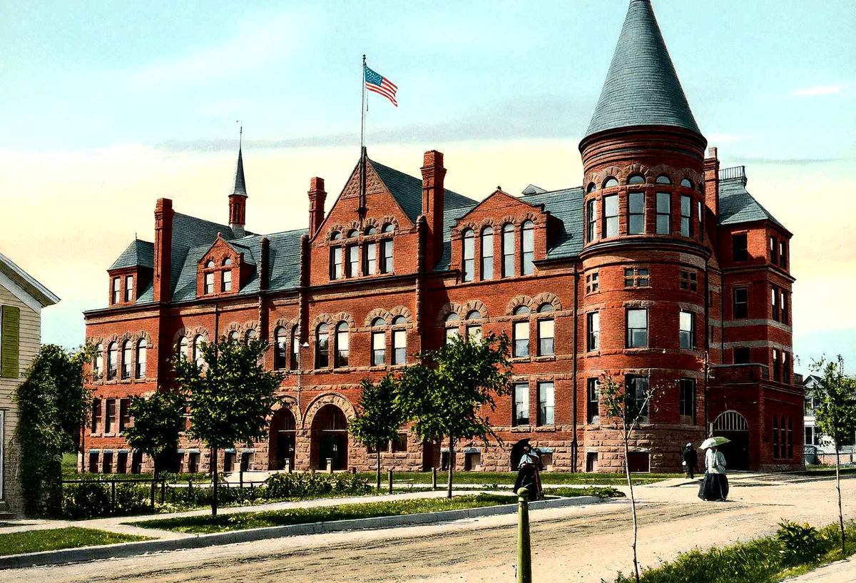 Public High School, Janesville, WI in 1907 vintage print
