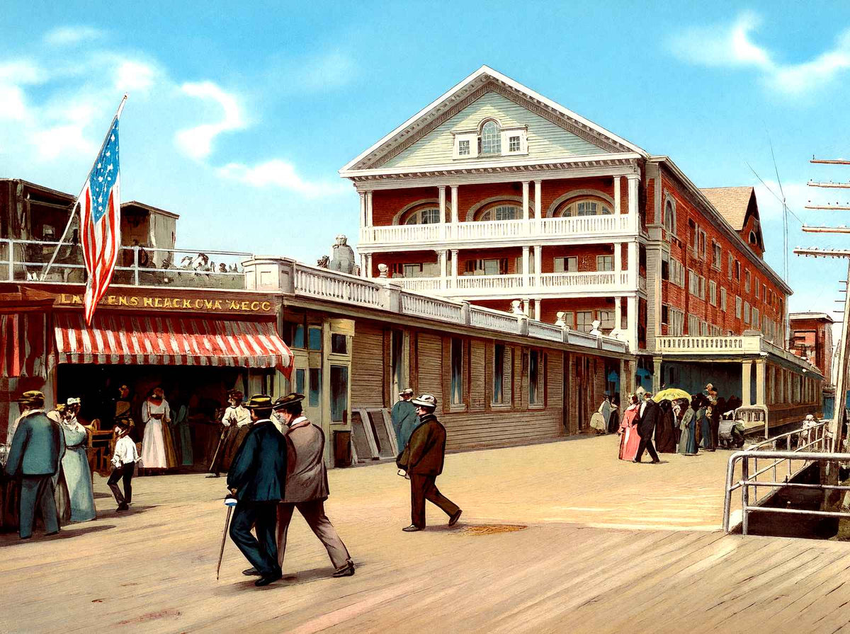 Hotel Luray from Boardwalk, Atlantic City, NJ vintage print