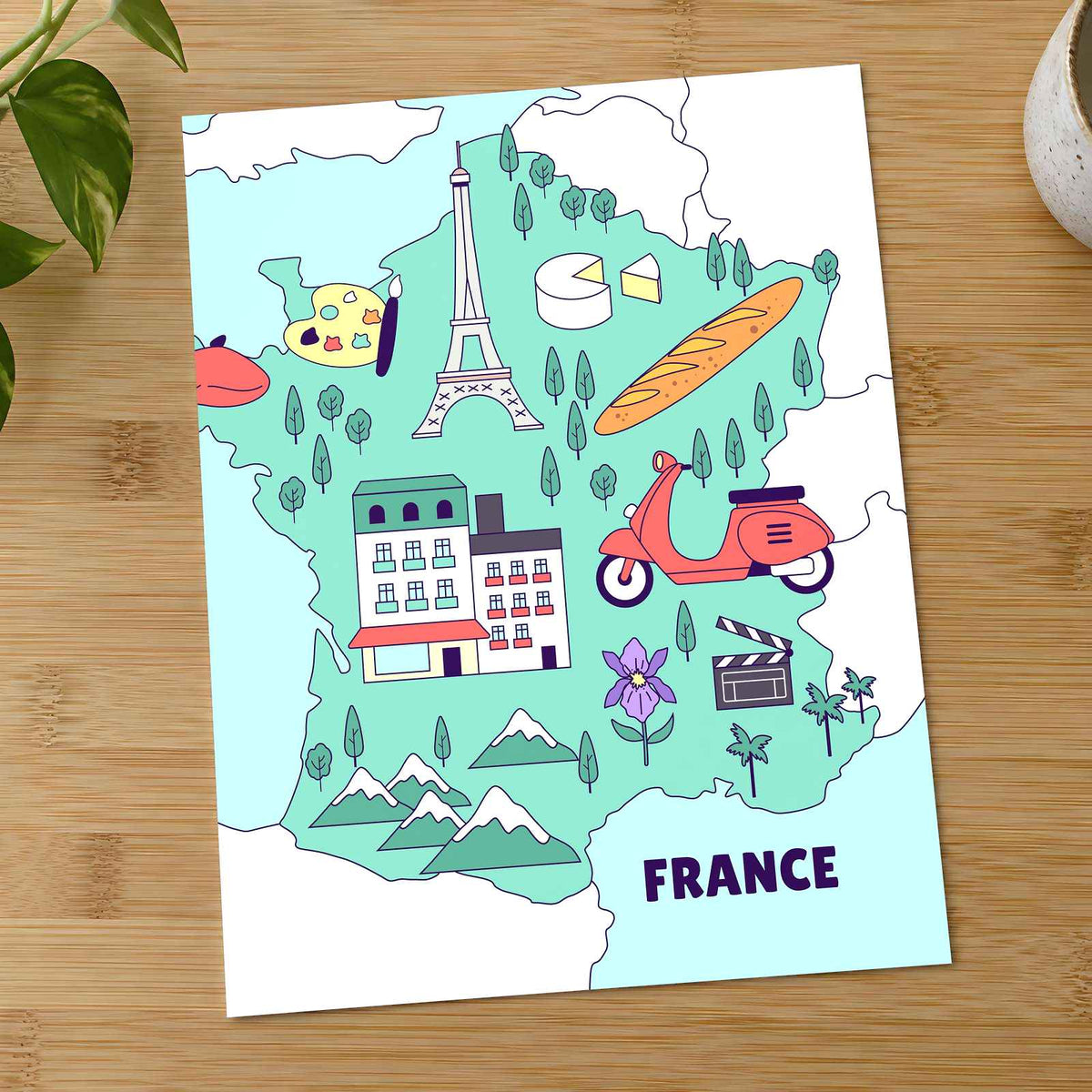 Map of France with Regional Illustrations by Tri wiranto Art Print Wall Decor