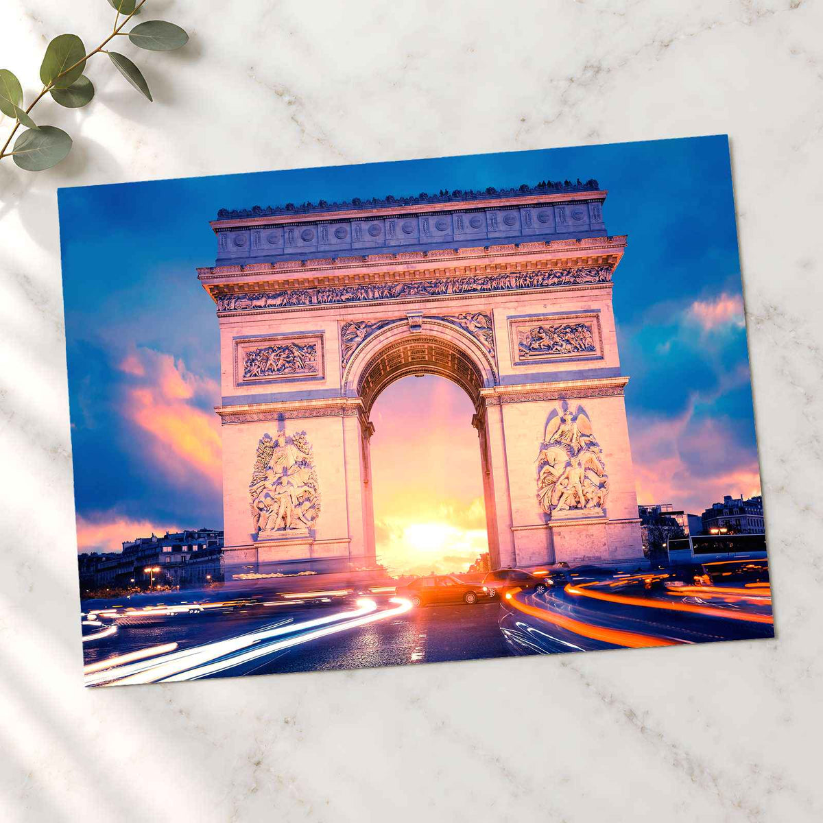 Famous Arc De Triomphe at Sunset, Paris Photo Print Wall Decor