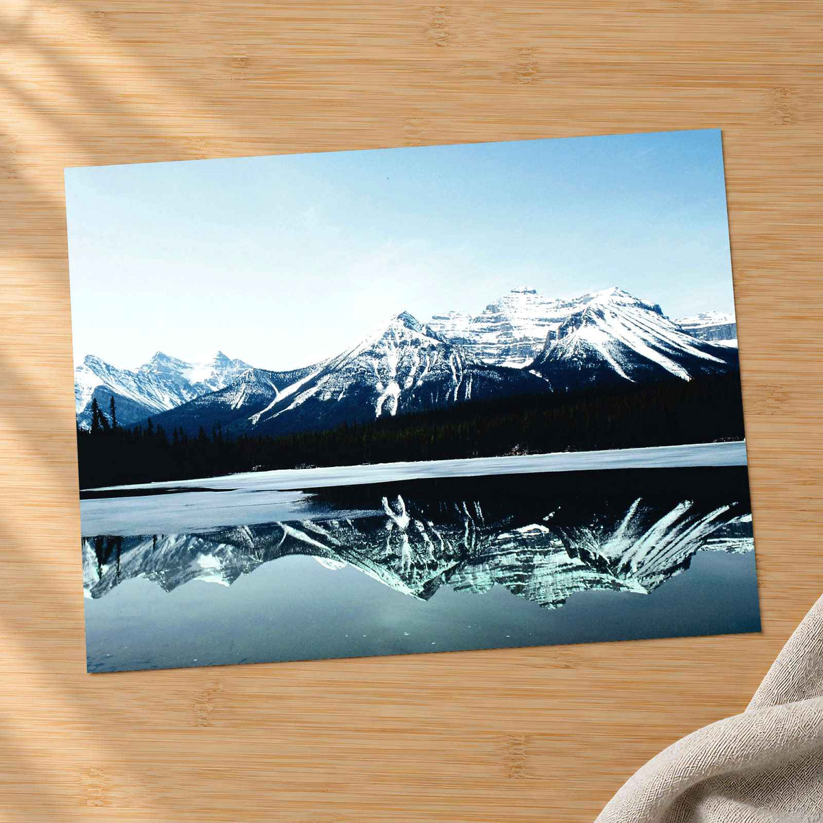 Snowy Mountain Range Reflected in Lake Photo Print Wall Decor