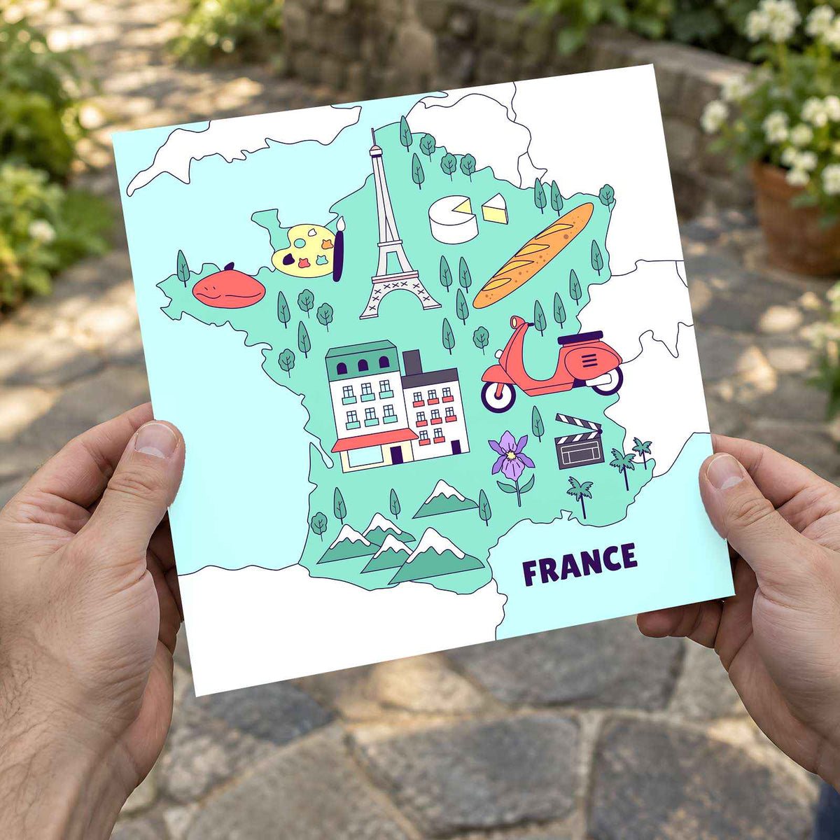 Map of France with Regional Illustrations by Tri wiranto Art Print Wall Decor