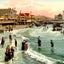 Boardwalk and Beach, Atlantic City, NJ vintage print
