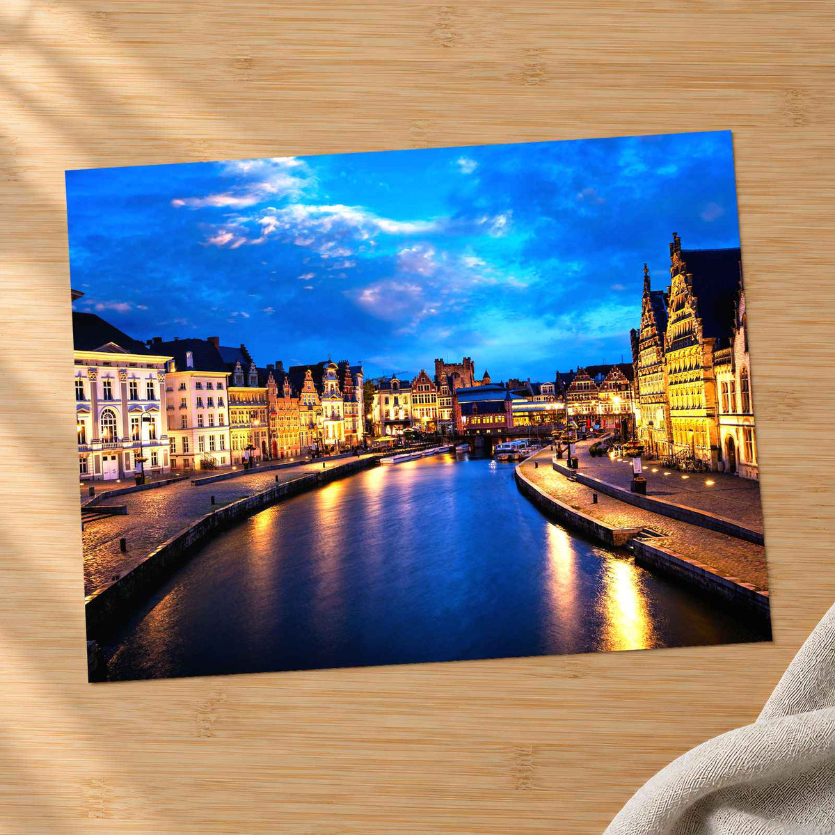 Ghent Canal in Belgium at Night Photo Print Wall Decor