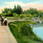 Lily Pond, Washington Park, Milwaukee, WI vintage print