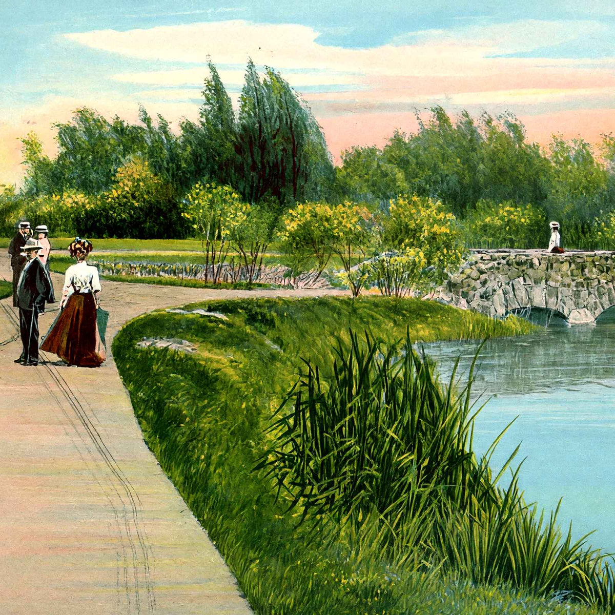 Lily Pond, Washington Park, Milwaukee, WI vintage print