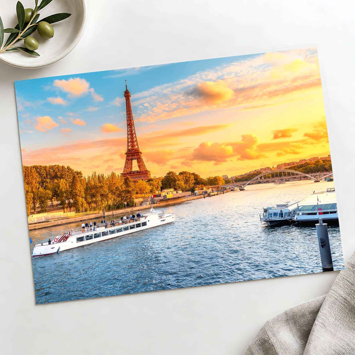 Eiffel Tower and Cruise Ship Photo Print Wall Decor