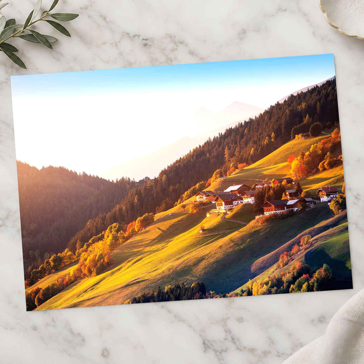 Alpine Mountain Village in Dolomites Alps Photo Print Wall Decor