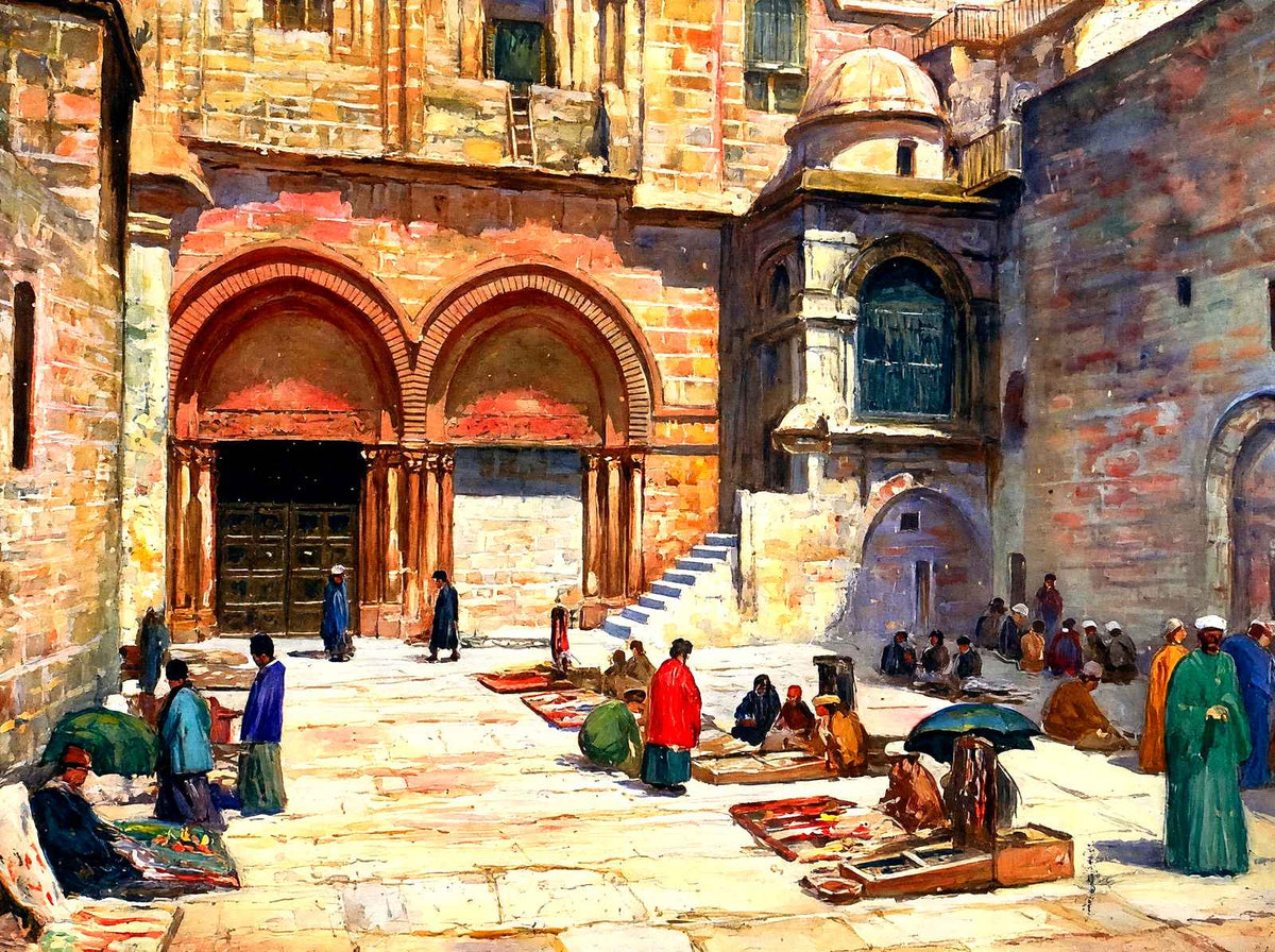 Holy Sepulchre Forecourt, Jerusalem in 1928 art print