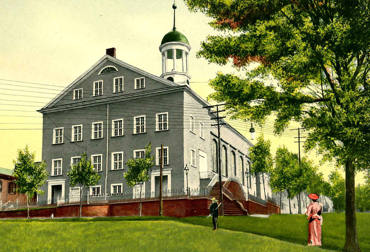 Moravian Church, Bethlehem PA in 1912 vintage print