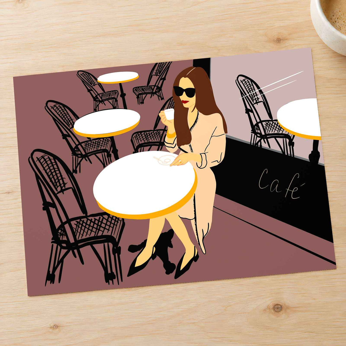 Woman Enjoying Coffee at Paris Cafe Art Print Wall Decor