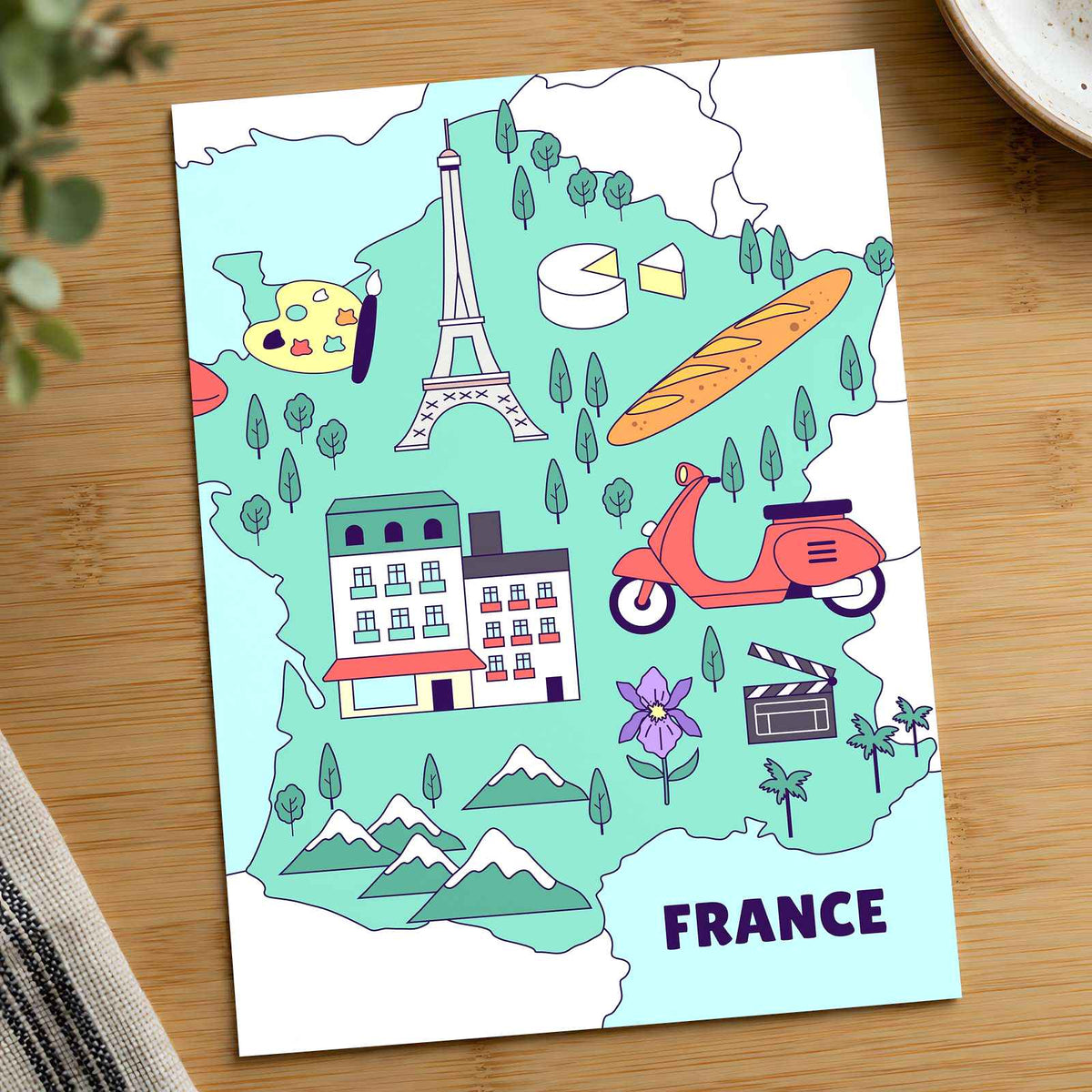 Map of France with Regional Illustrations by Tri wiranto Art Print Wall Decor
