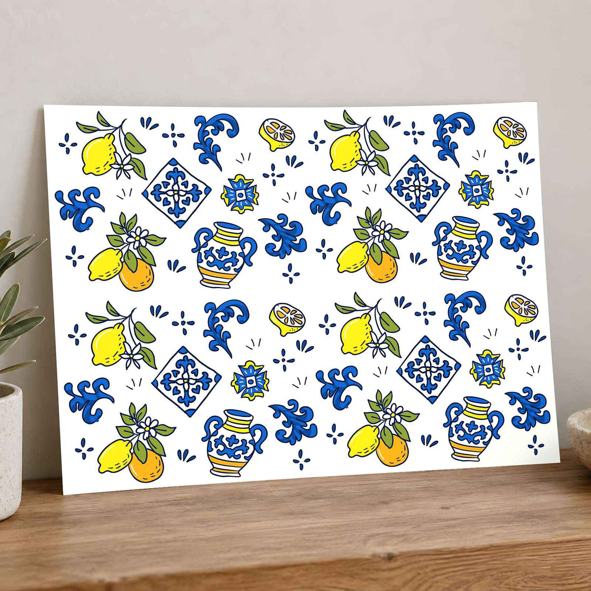 Mediterranean Pattern: Lemons, Oranges, Vases by Ian Mikraz Art Print Wall Decor
