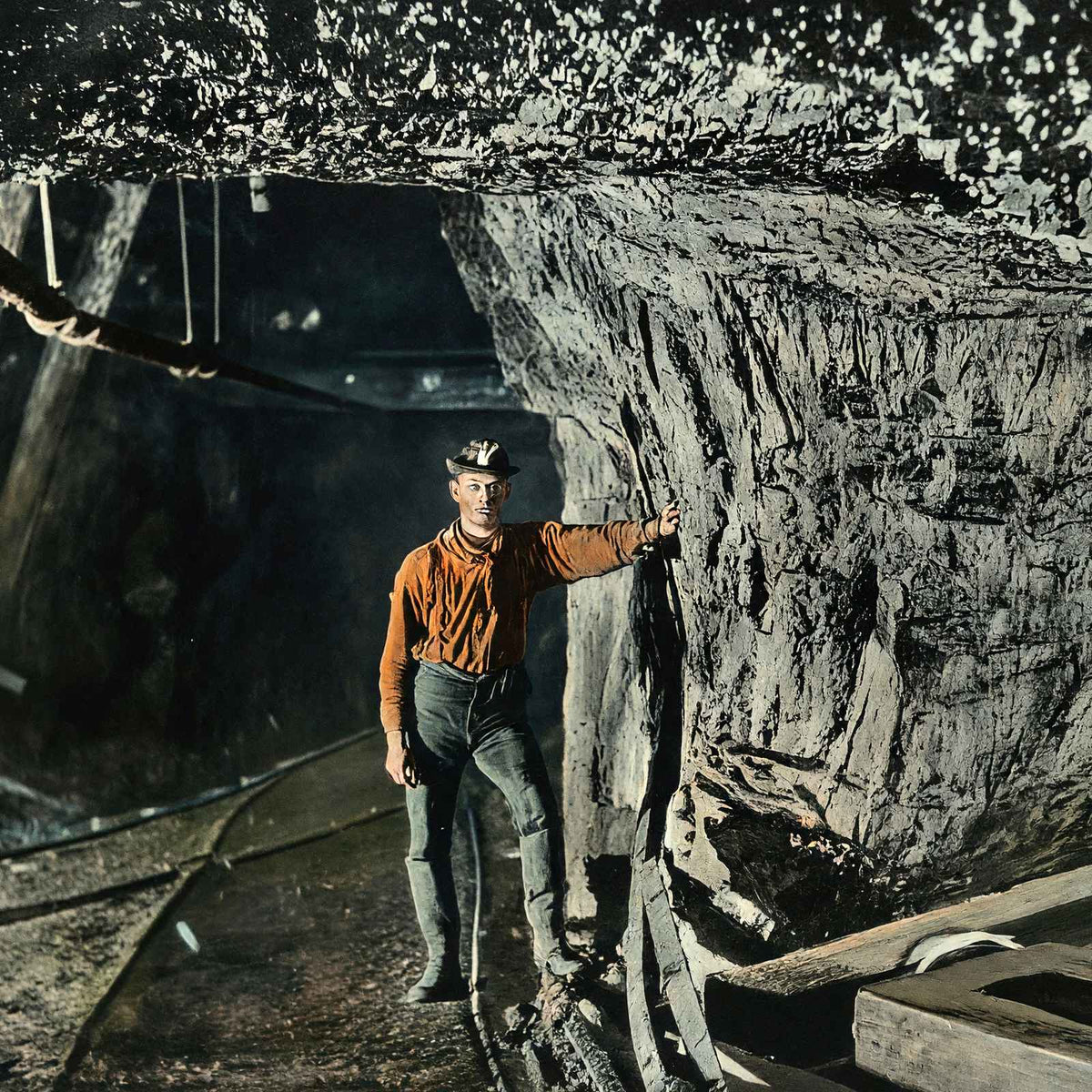 Coal Mining One Mile Underground in 1907 vintage print