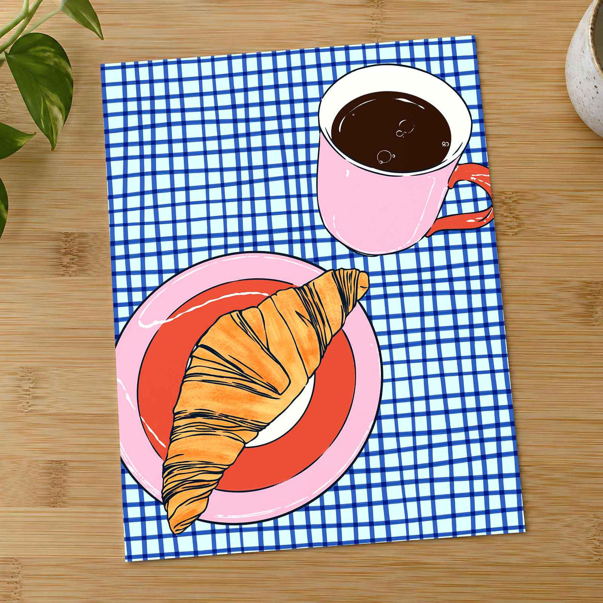 Cup of Coffee and Croissant by Beatriz Camaleão Art Print Wall Decor