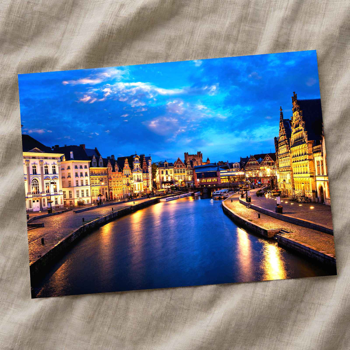 Ghent Canal in Belgium at Night Photo Print Wall Decor