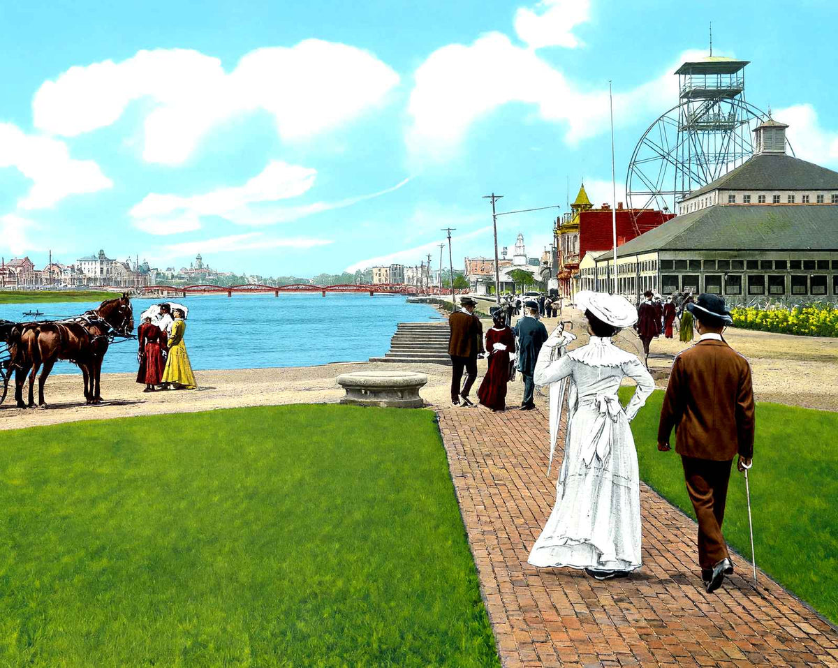 Lake Avenue & Wesley Lake, Asbury Park, NJ vintage print