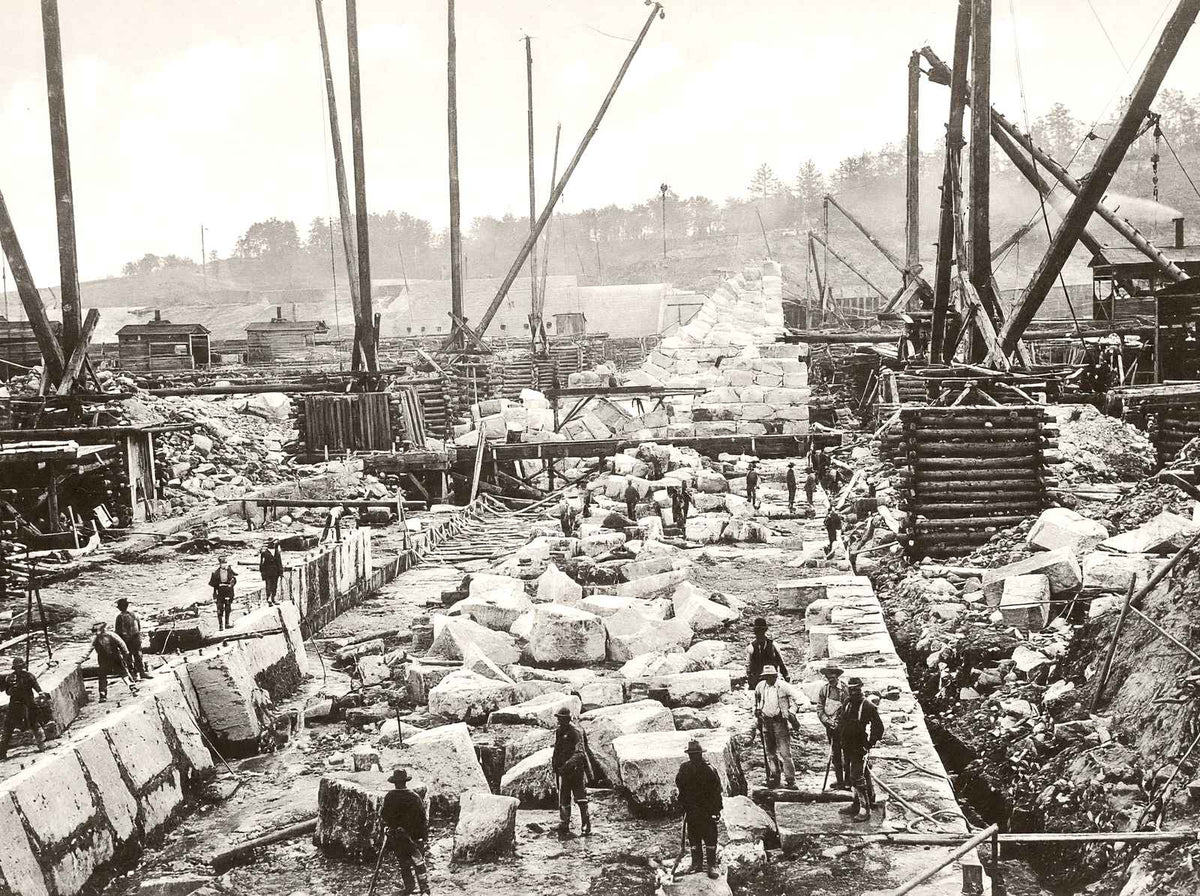 Laying Foundation of Big Dam at Whitney NC vintage photo print