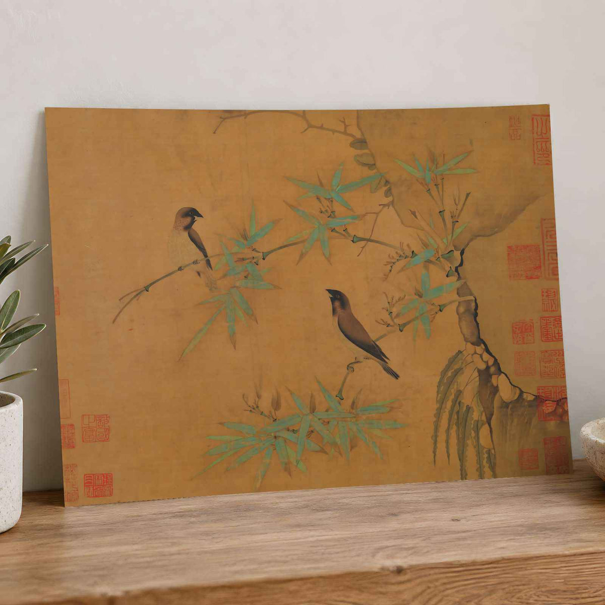Finches and Bamboo art print by Emperor Huizong (1100)