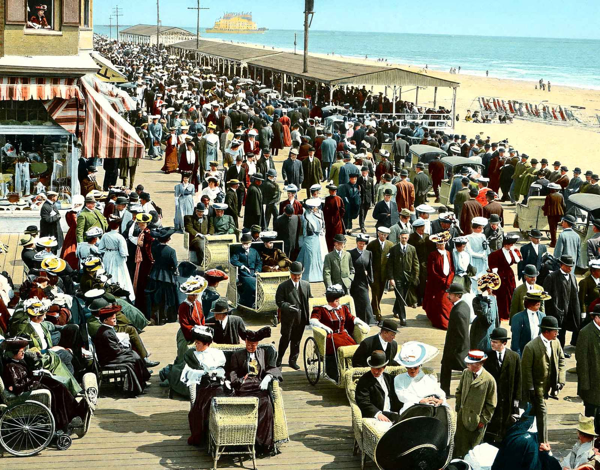 Afternoon on the Boardwalk, Atlantic City, NJ vintage print