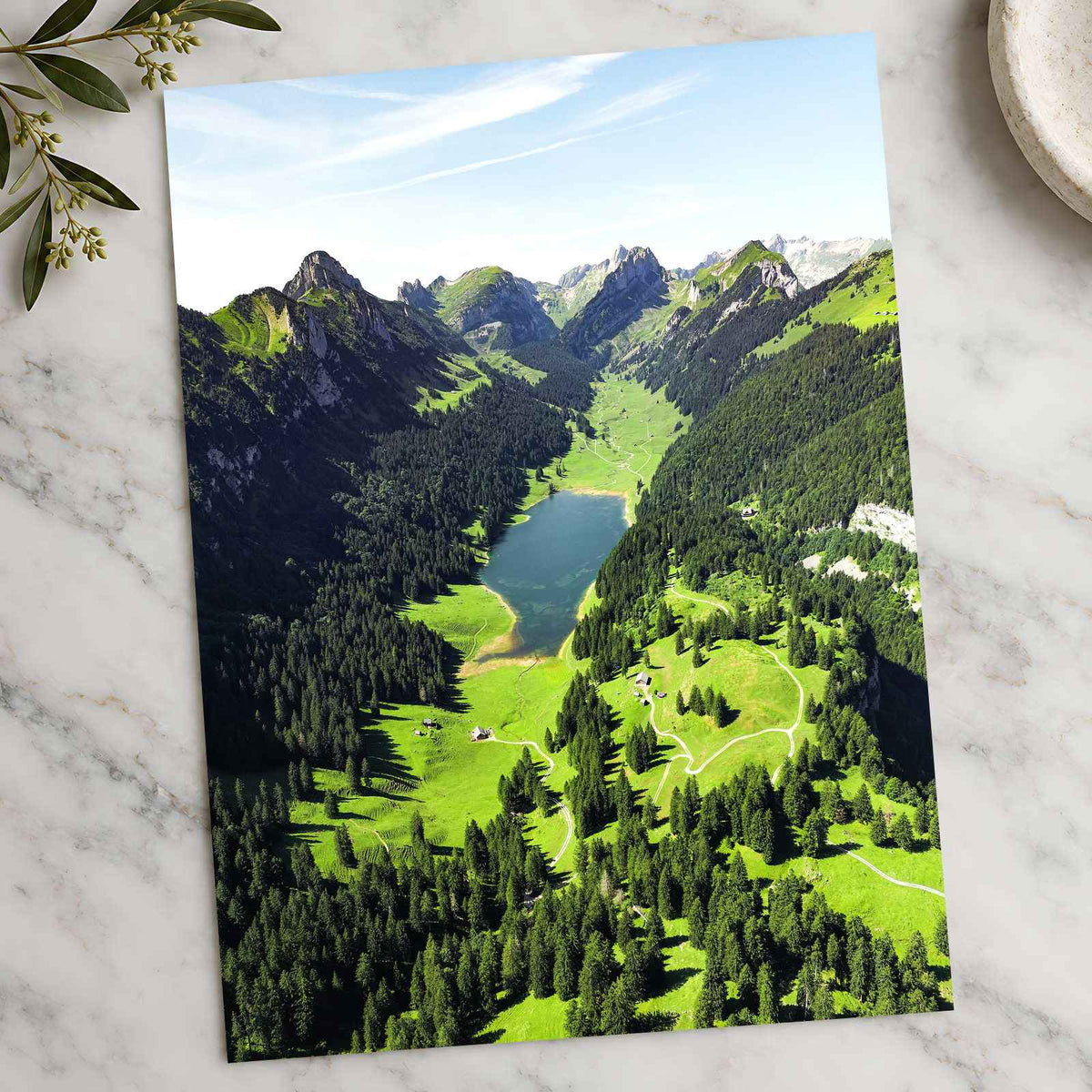 Green Mountain Valley with Lake in Rüte by Ahmed Photo Print Wall Decor