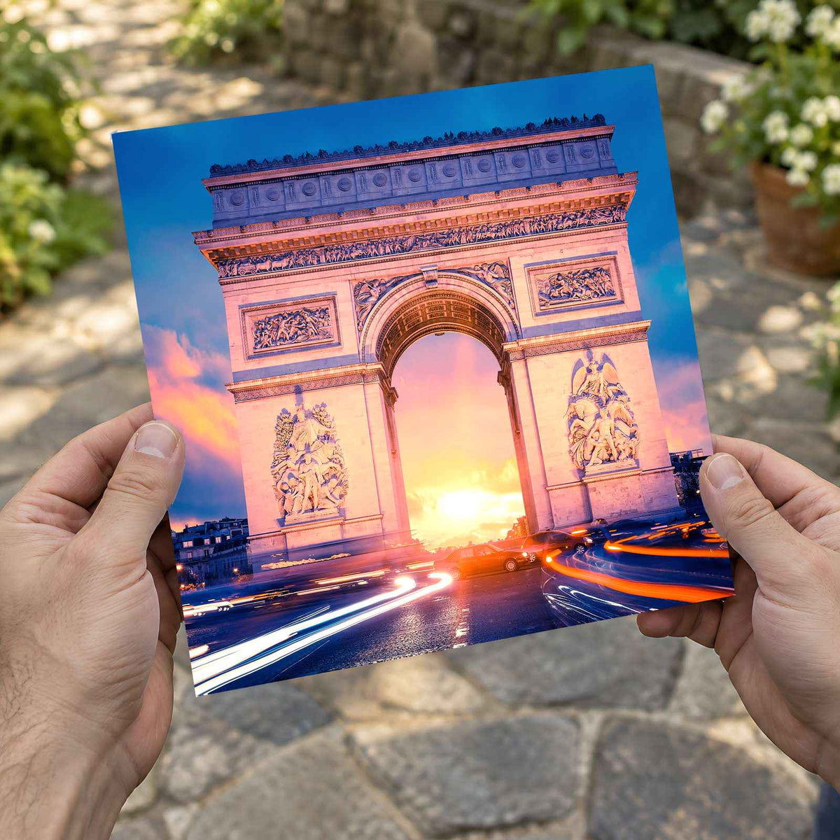 Famous Arc De Triomphe at Sunset, Paris Photo Print Wall Decor
