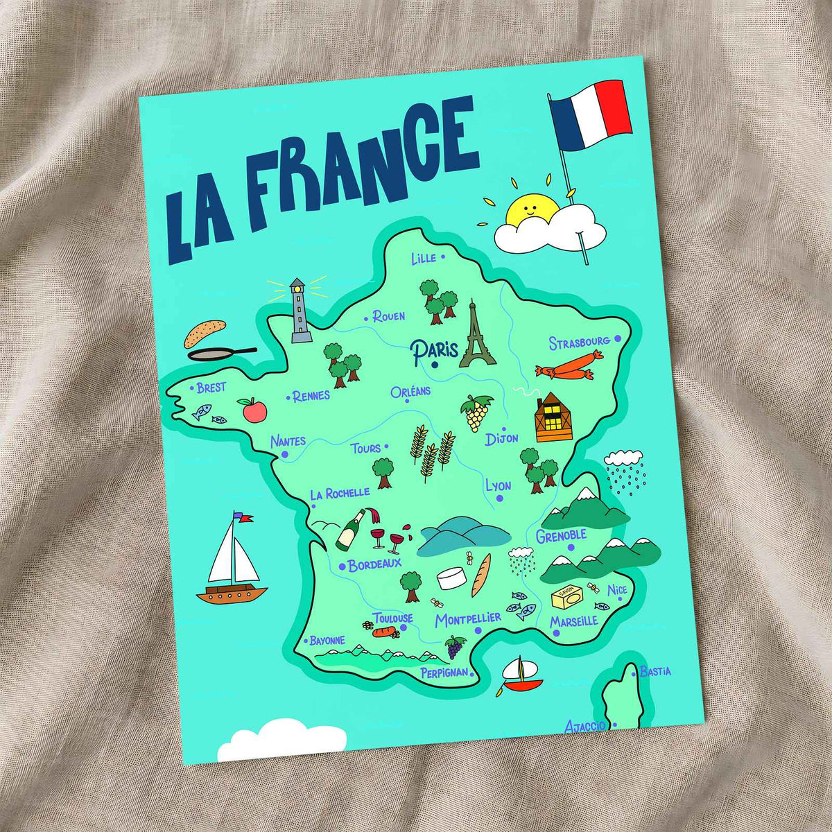 Happy Map of France by Lal Smile Art Print Wall Decor