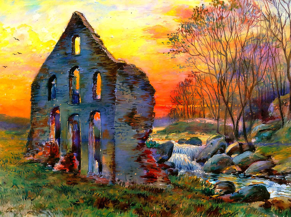 Ruins of Old Gulf Mill, Valley Forge PA 1907 painting