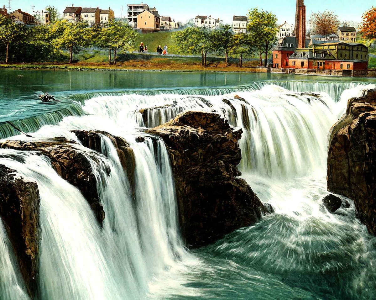 Passaic Falls, Paterson, NJ in 1905 vintage print