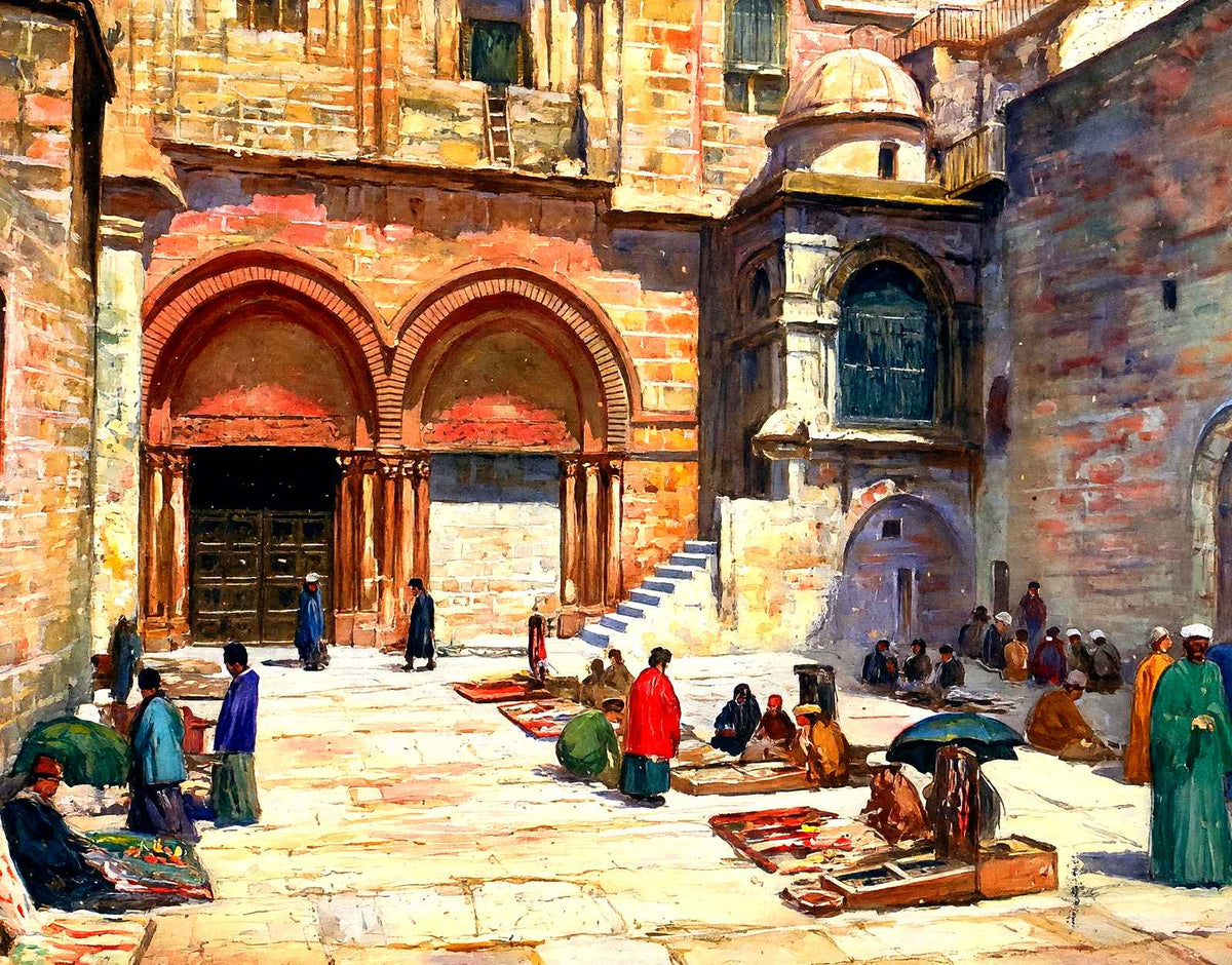 Holy Sepulchre Forecourt, Jerusalem in 1928 art print