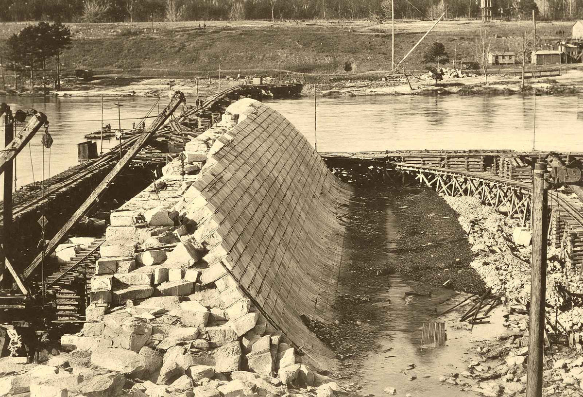 Main Dam Under Construction, Whitney NC, 1906 vintage photo print