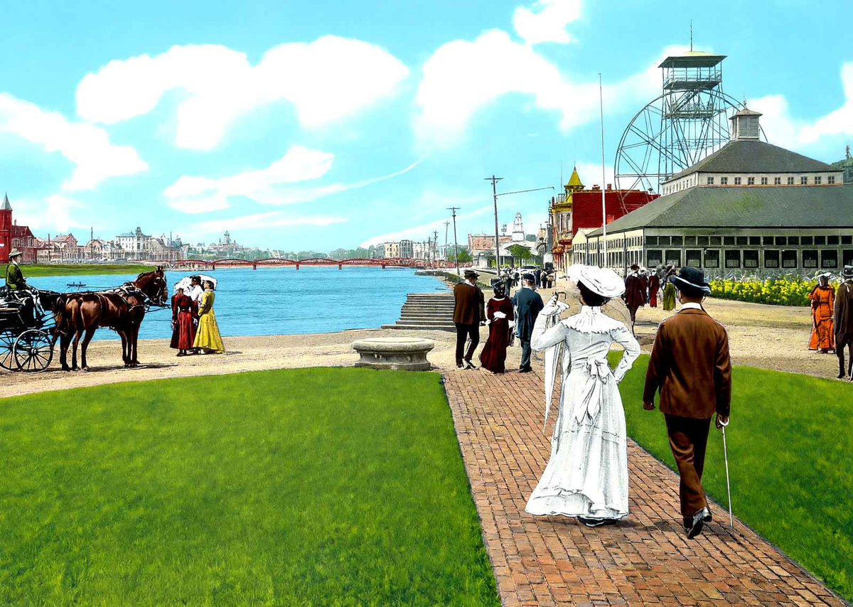 Lake Avenue & Wesley Lake, Asbury Park, NJ vintage print