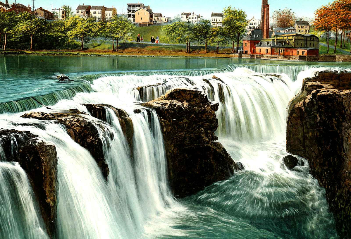 Passaic Falls, Paterson, NJ in 1905 vintage print