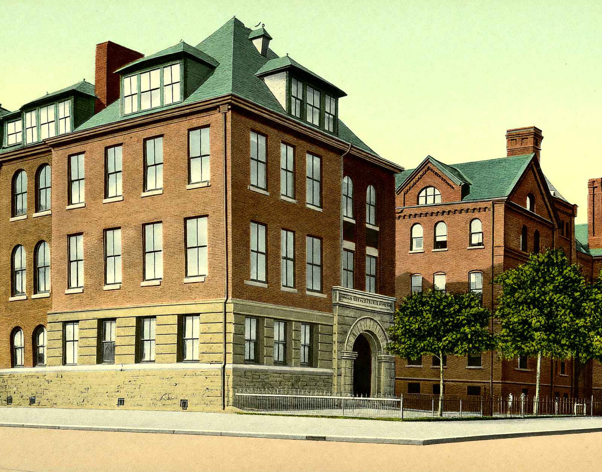 High School, Wilkes Barre PA in 1907 vintage print