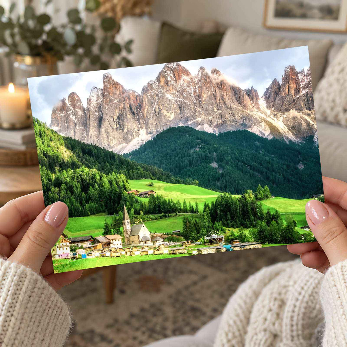 Village under Jagged Peaks in Dolomites Photo Print Wall Decor
